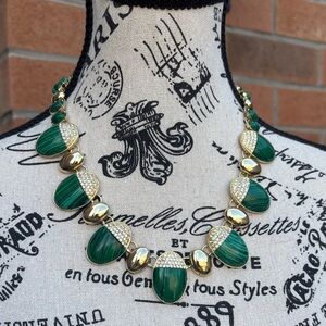 NWT Talbots Statement Green and Goldtone w/ Faux Marcazite and Crystal Necklace